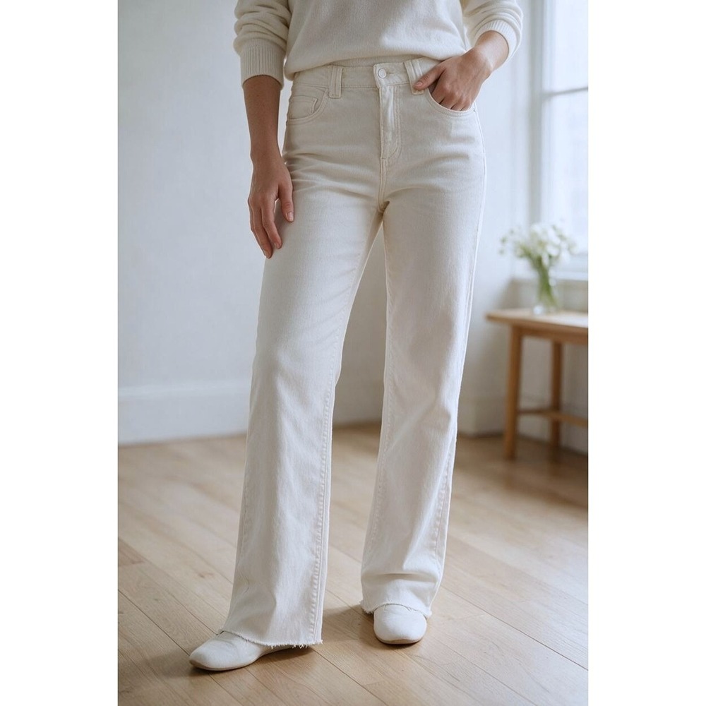 NYDJ Women 4 Straight Leg White Jeans Lift Tuck Technology Raw Hem #365A